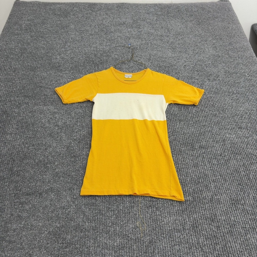 Vintage Marimekko T Shirt XS Yellow Cotton Striped Short Sleeve Retro Casual